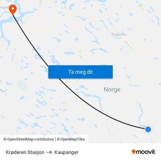 Krøderen Stasjon to Kaupanger map