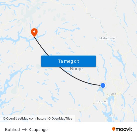 Botilrud to Kaupanger map