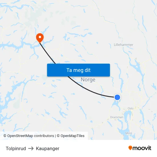 Tolpinrud to Kaupanger map
