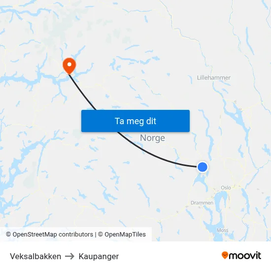 Veksalbakken to Kaupanger map