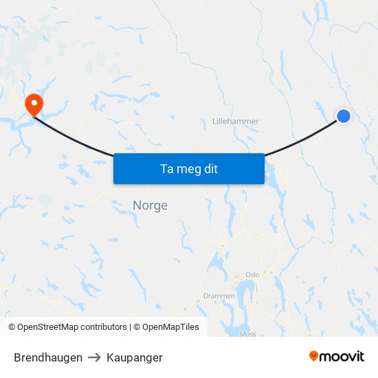 Brendhaugen to Kaupanger map