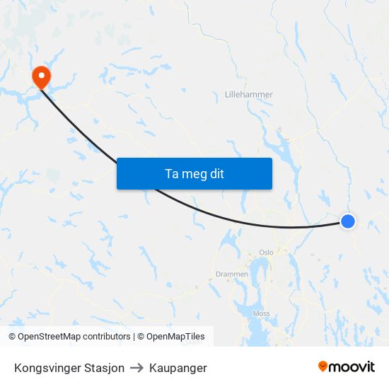 Kongsvinger Stasjon to Kaupanger map