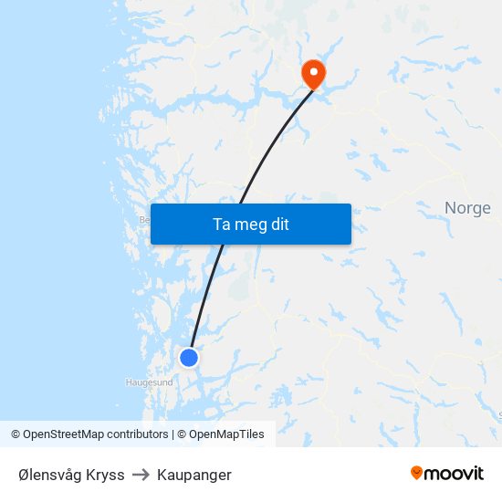 Ølensvåg Kryss to Kaupanger map