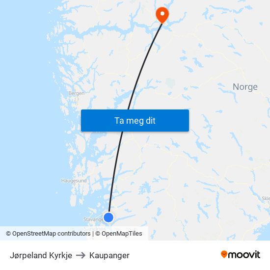 Jørpeland Kyrkje to Kaupanger map