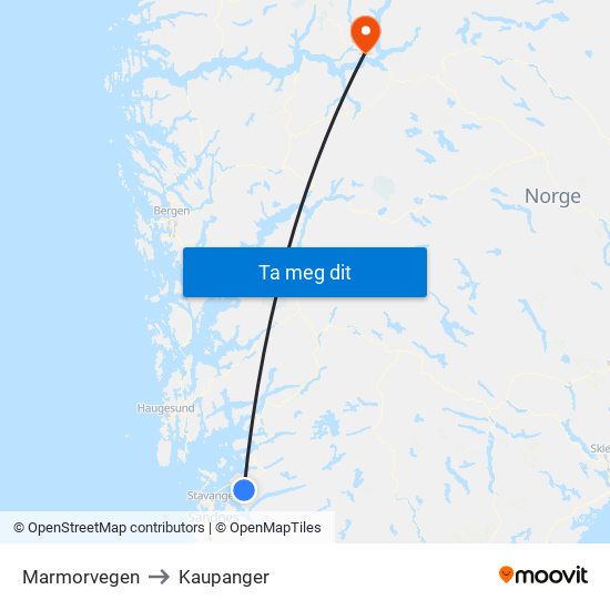 Marmorvegen to Kaupanger map