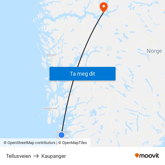 Tellusveien to Kaupanger map