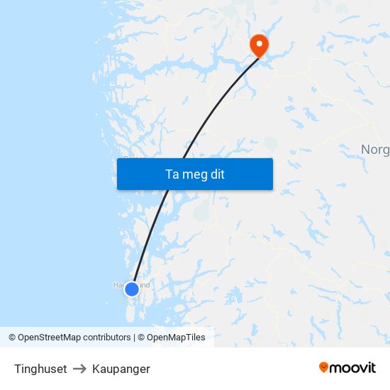 Tinghuset to Kaupanger map