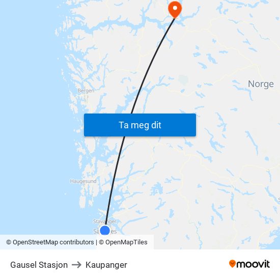 Gausel Stasjon to Kaupanger map