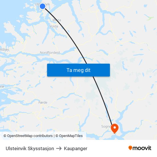 Ulsteinvik Skysstasjon to Kaupanger map