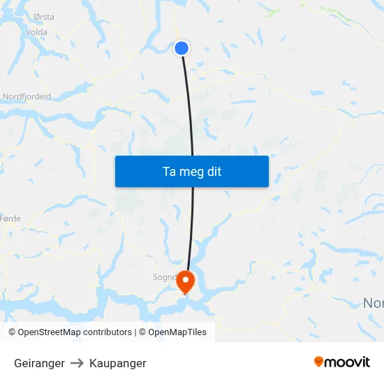 Geiranger to Kaupanger map
