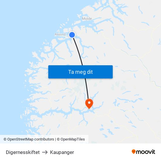 Digernesskiftet to Kaupanger map