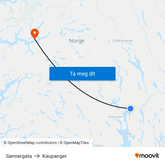 Sannergata to Kaupanger map