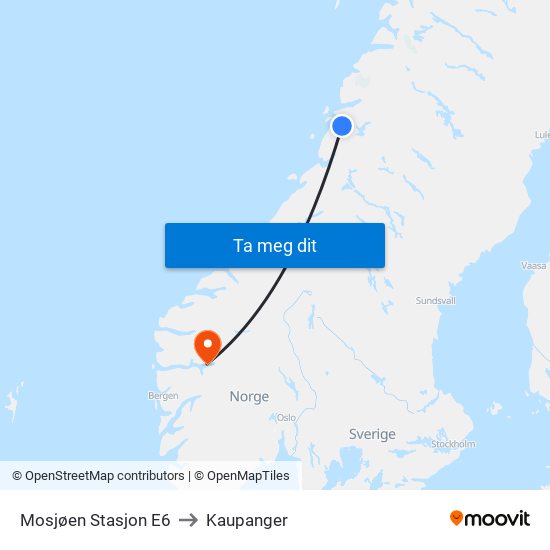 Mosjøen Stasjon E6 to Kaupanger map