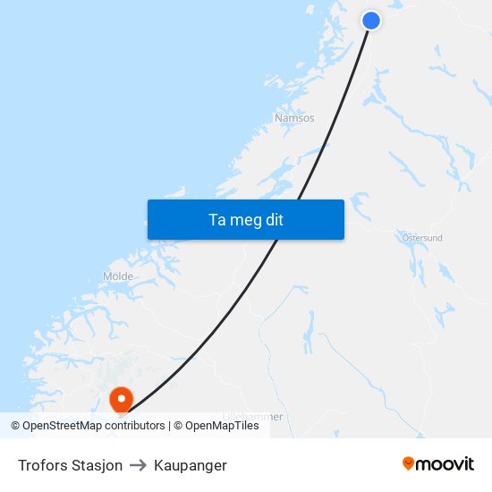 Trofors Stasjon to Kaupanger map