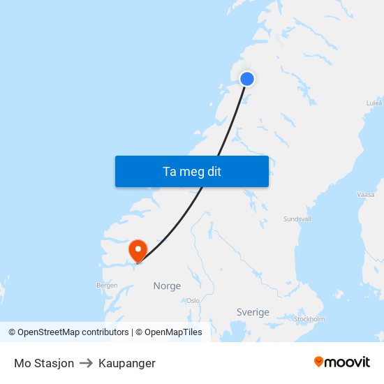 Mo Stasjon to Kaupanger map