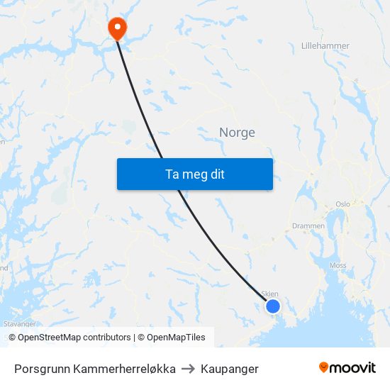 Porsgrunn Kammerherreløkka to Kaupanger map