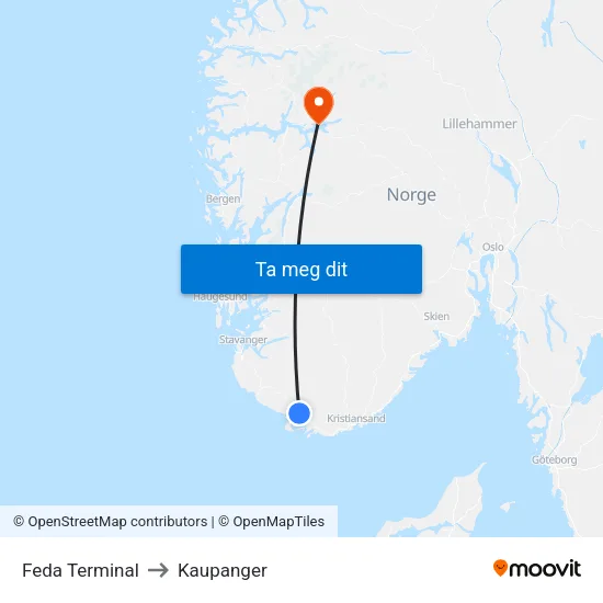 Feda Terminal to Kaupanger map