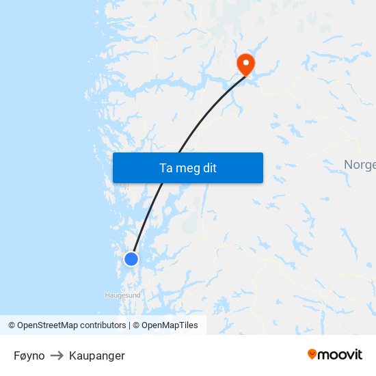 Føyno to Kaupanger map