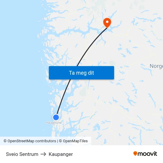 Sveio Sentrum to Kaupanger map