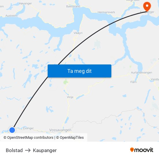 Bolstad to Kaupanger map