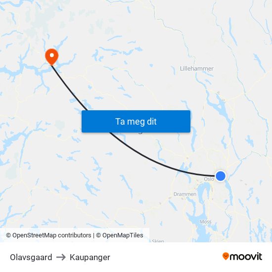 Olavsgaard to Kaupanger map