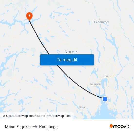 Moss Ferjekai to Kaupanger map