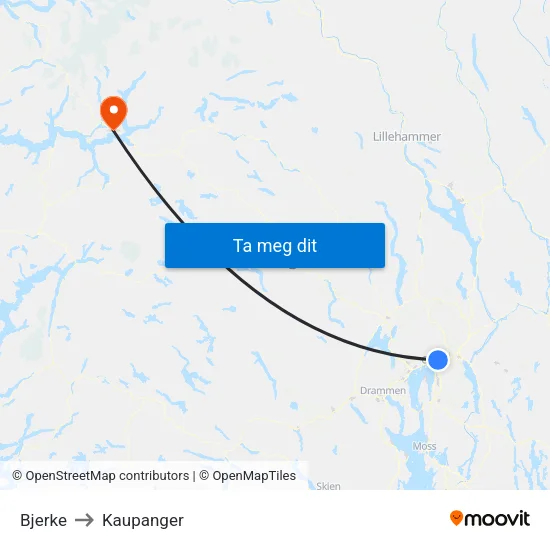 Bjerke to Kaupanger map