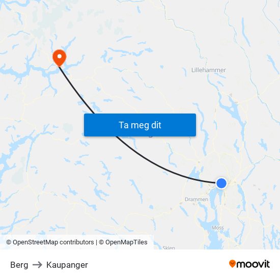 Berg to Kaupanger map
