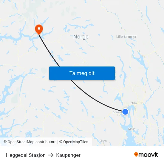 Heggedal Stasjon to Kaupanger map