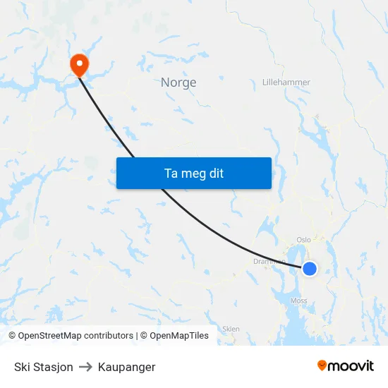 Ski Stasjon to Kaupanger map