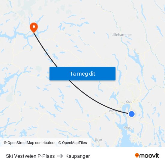 Ski Vestveien P-Plass to Kaupanger map