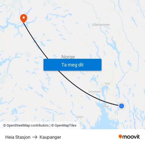 Heia Stasjon to Kaupanger map
