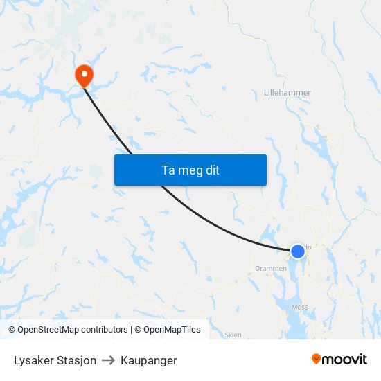 Lysaker Stasjon to Kaupanger map