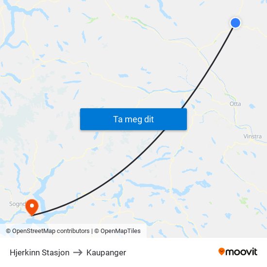Hjerkinn Stasjon to Kaupanger map