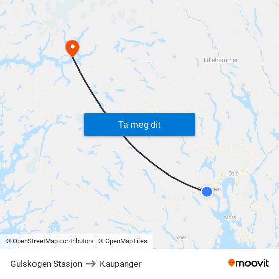 Gulskogen Stasjon to Kaupanger map