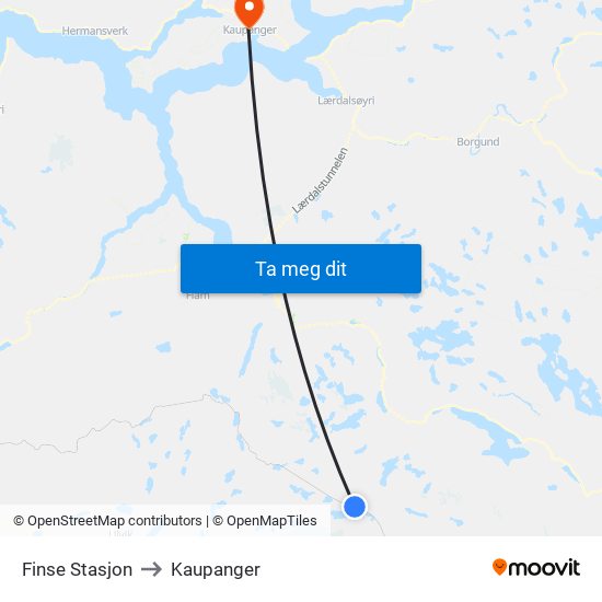 Finse Stasjon to Kaupanger map