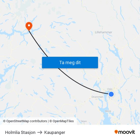 Holmlia Stasjon to Kaupanger map