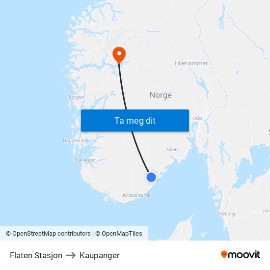 Flaten Stasjon to Kaupanger map