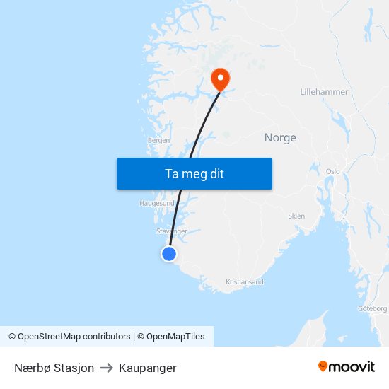 Nærbø Stasjon to Kaupanger map