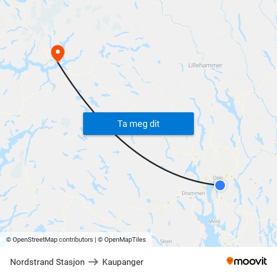 Nordstrand Stasjon to Kaupanger map