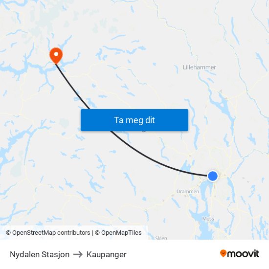 Nydalen Stasjon to Kaupanger map