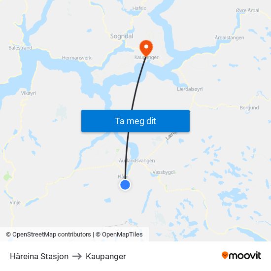 Håreina Stasjon to Kaupanger map