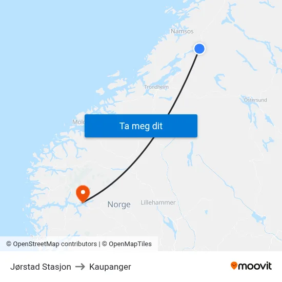 Jørstad Stasjon to Kaupanger map