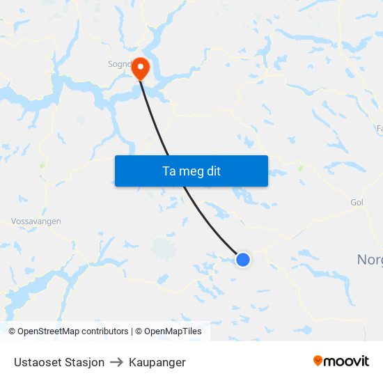 Ustaoset Stasjon to Kaupanger map
