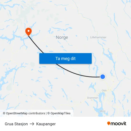 Grua Stasjon to Kaupanger map