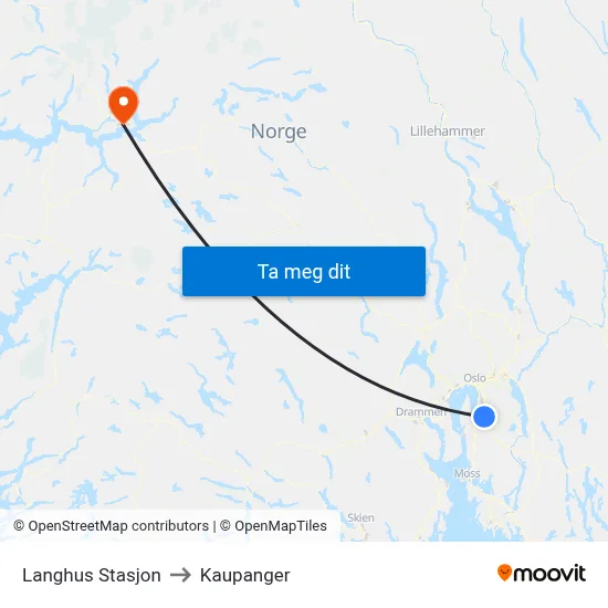 Langhus Stasjon to Kaupanger map