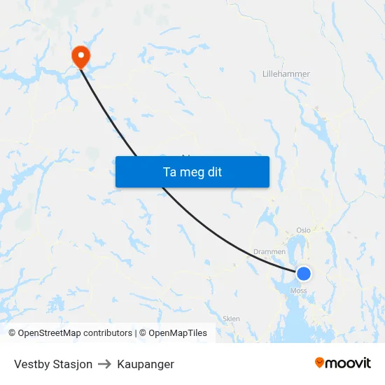 Vestby Stasjon to Kaupanger map