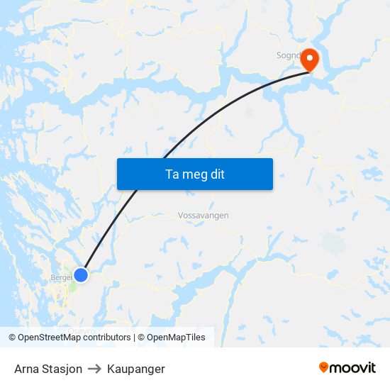 Arna Stasjon to Kaupanger map
