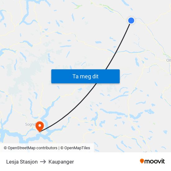 Lesja Stasjon to Kaupanger map