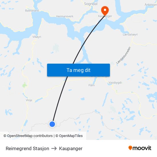 Reimegrend Stasjon to Kaupanger map